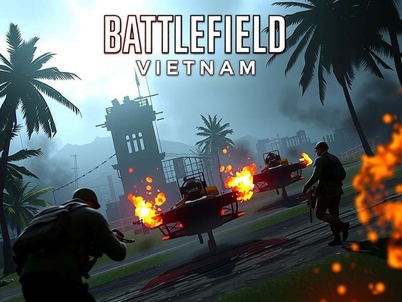 Concept art imagining a modern Battlefield Vietnam remake with lush jungles and period-accurate helicopters