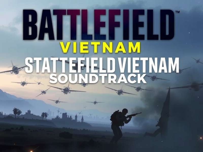 Battlefield Vietnam game cover with iconic Huey helicopter and soldiers, with music notes overlay