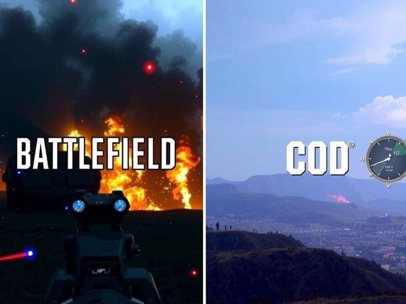 Side by side screenshot comparison of Battlefield V and Call of Duty gameplay