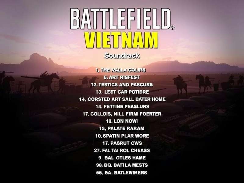 Battlefield Vietnam Soundtrack Menu interface showing radio station selection with classic 1960s album art style