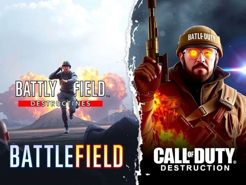 Battlefield V and Call Of Duty destruction comparison map split showing building collapse and terrain deformation