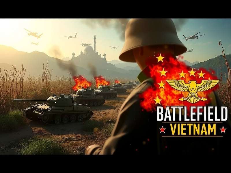 Battlefield Vietnam gameplay screenshot with jungle and helicopter