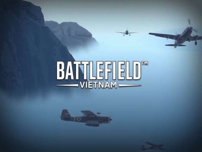 Battlefield Vietnam loading screen featuring helicopter silhouette over jungle terrain with vintage film grain effect